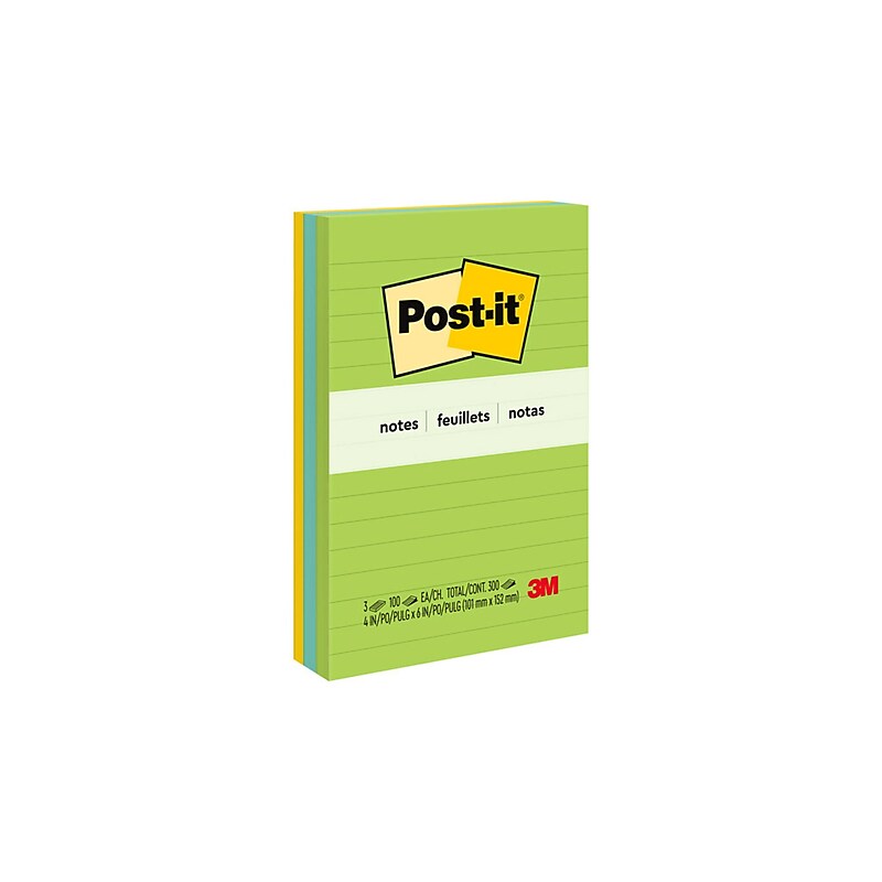 Post-it Notes, 4" x 6", Floral Fantasy Collection, Lined, 100 Sheet/Pad, 3 Pads/Pack (6603AU) image 1