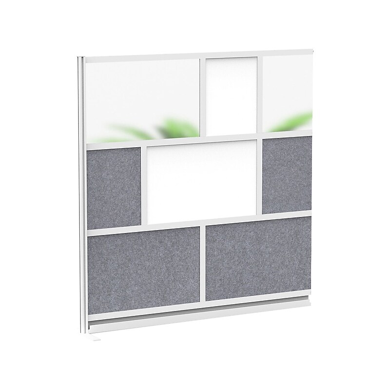 Luxor Workflow Series 8-Panel Modular Room Divider System Add-On Wall with Whiteboard, 70"H x 70"W, Gray/Silver image 1
