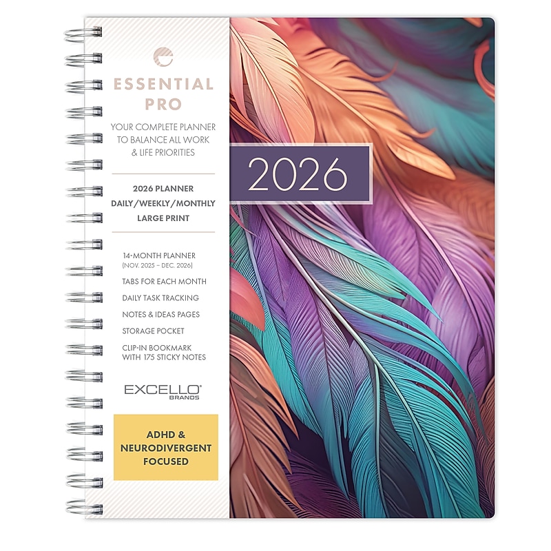2026 Global Printed Products Essential Pro 7" x 9" Weekly & Monthly Planner, Paperboard Cover, Pastel Peacock (ESPRO-CY26-79-61) image 1