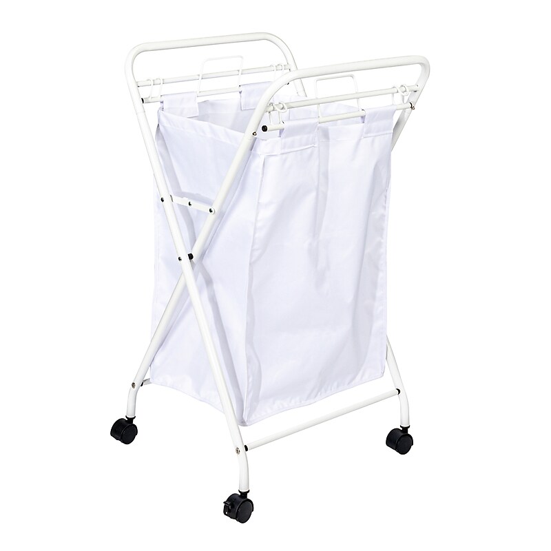 Household Essentials 1-Section Rolling Hamper, Canvas, White (HE1115) image 1