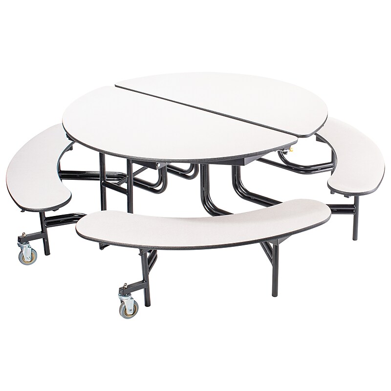 NPS MTR Series 60" Round Mobile Cafeteria Table With Benches, Grey Nebula (MTR60B-MDPEPCGYGY) image 1