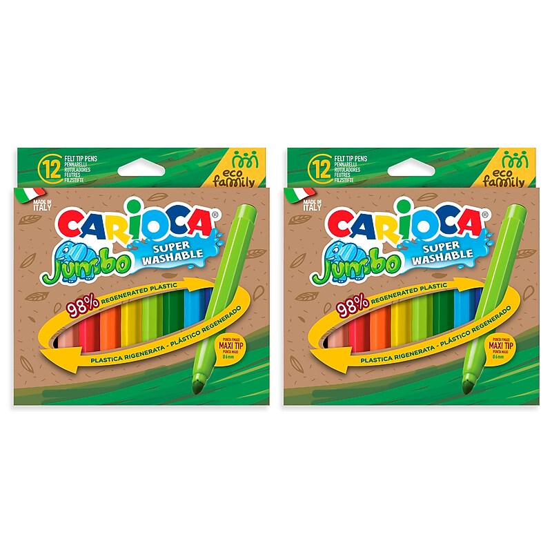 CARIOCA Jumbo Eco Washable Kids Marker, Maxi Tip, Assorted Colors, 12/Pack, 2/Bundle (CRA43461-2) image 1