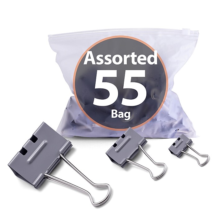 Officemate EZ Assorted Binder Clips, Gray, 55 Clips/Pack (99260
