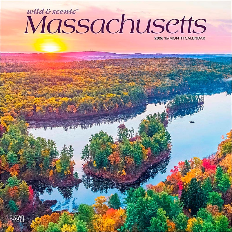 2026 BrownTrout Massachusetts Wild & Scenic 12" x 12" Monthly Wall Calendar (9798330704521) image 1