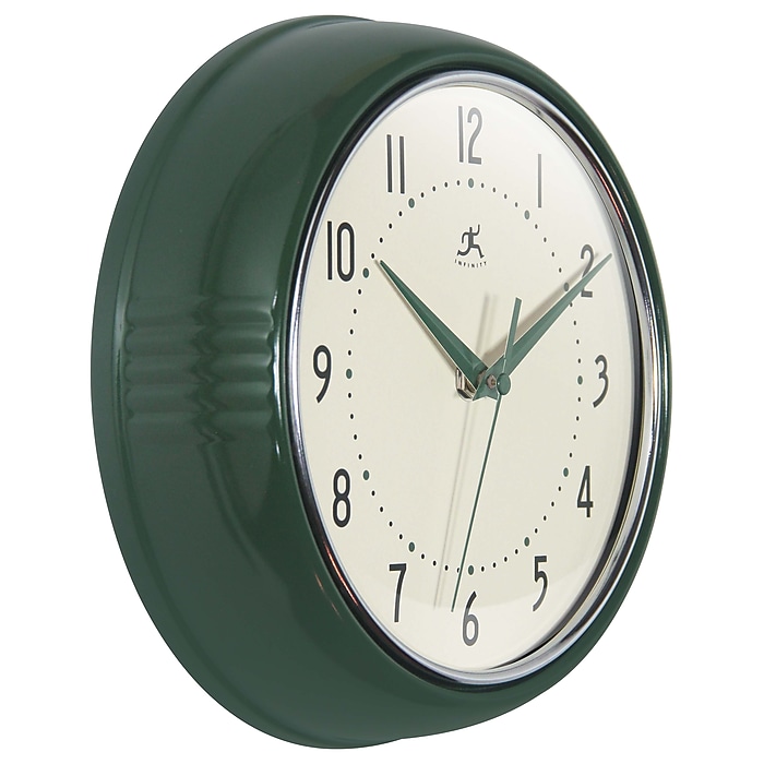 Infinity Instruments Round Retro Hunter Green Wall Clock, Aluminum