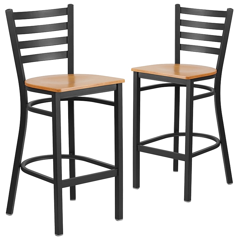 Flash Furniture HERCULES Traditional Metal Ladder Back Restaurant Barstool, Black/Natural Wood, 2-Pieces/Pack (2XUDG697BBARNTW) image 1