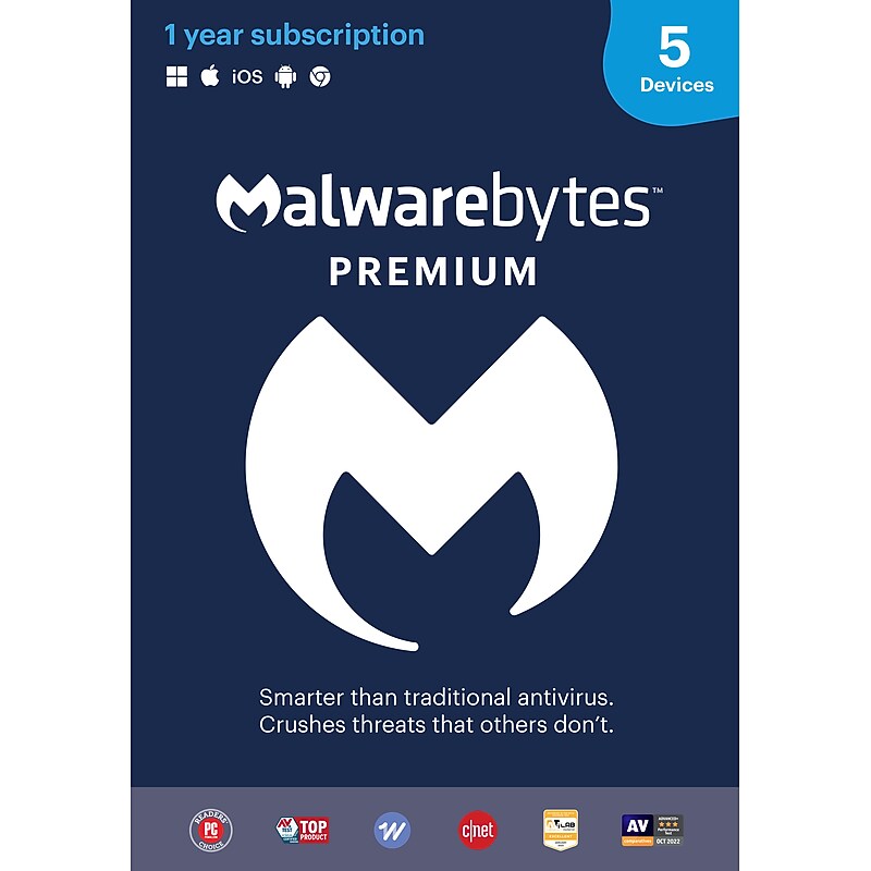 Malwarebytes Premium for 5 Devices, Windows/Mac/Android, Download (854248005903) image 1