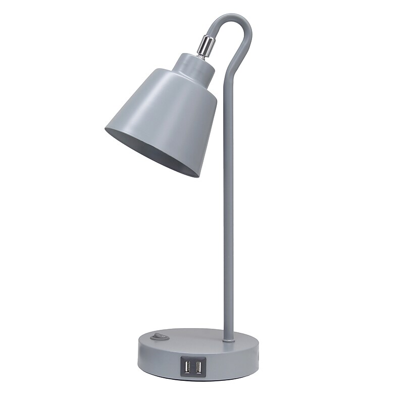 Simple Designs Sleek Essentials LED Desk Lamp, 16", with USB Ports, Gray (LD1073-GRY) image 1