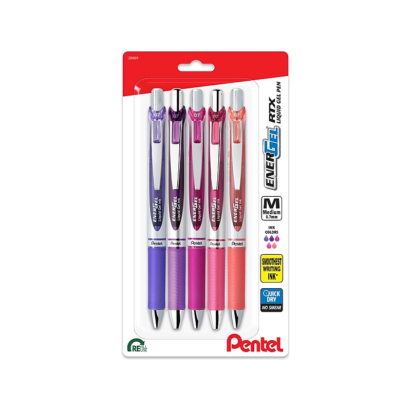 Pentel EnerGel RTX Retractable Gel Pen, Medium Point, 0.7mm, Assorted Ink, 5/Pack (BL77PASBP5M) image 1