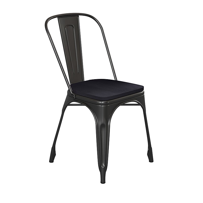 Flash Furniture Perry Indoor-Outdoor Stackable Chair, Black with Black Seat (CH31230BKPL1B) image 1