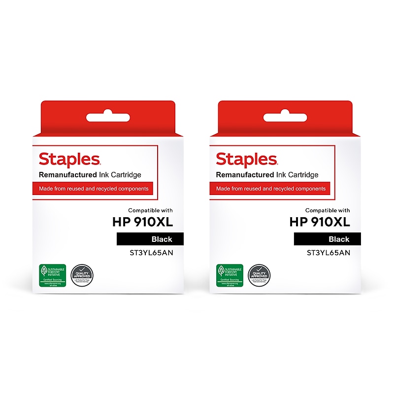Staples Remanufactured Black High Yield Ink Replacement for HP 910XL, 2/Pack (ST3YL65AN2PK-VB) image 1
