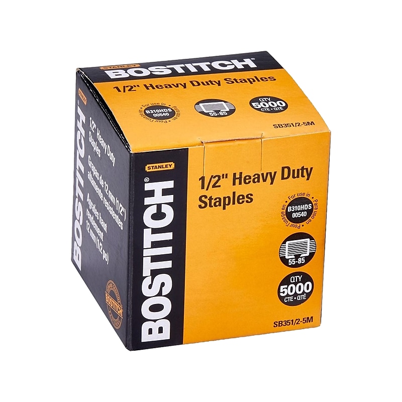 Bostitch 1/2" Length High Capacity Staples, Full Strip, 5000/Box (SB351/2-5M) image 1