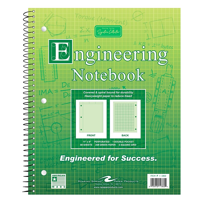 Roaring Spring Paper Products Signature 1-Subject Professional Notebooks, 8.5" x 11", Graph Ruled, 80 Sheets, Green (11382) image 1