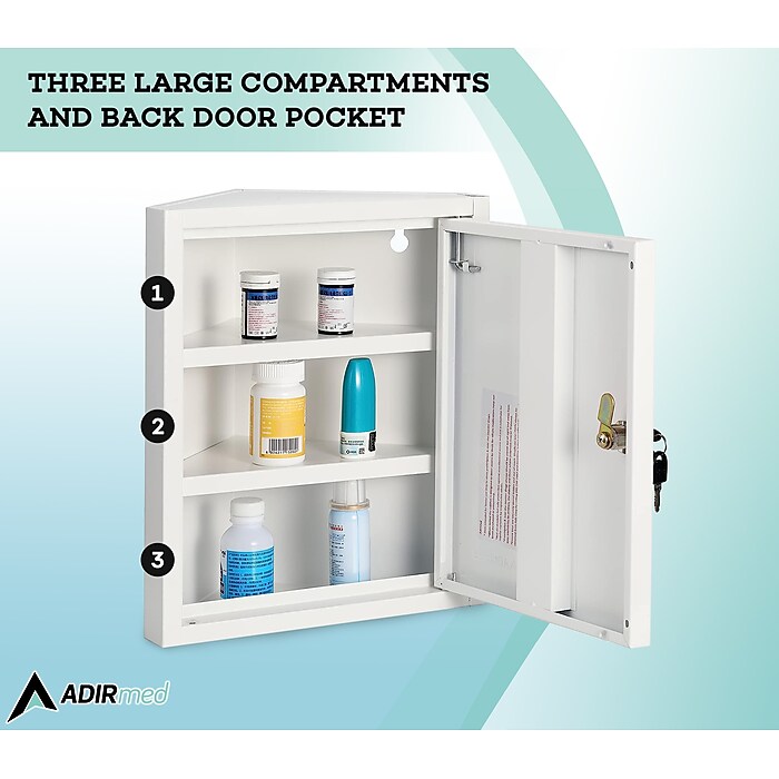 Viva Comfort Steel 2-Shelf Corner Mount Locking Medicine Medical