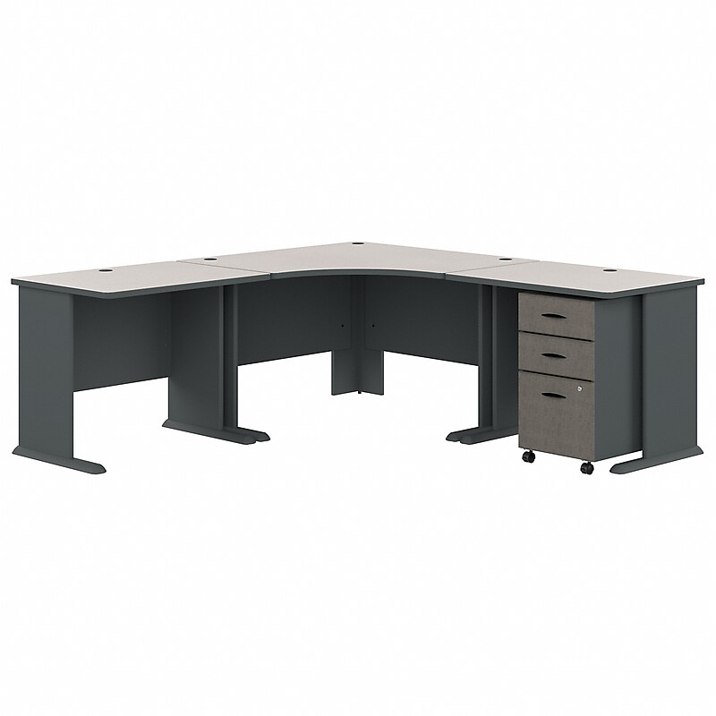 Bush Business Furniture Cubix 84"W Corner Desk with Mobile File Cabinet, Slate/White Spectrum (SRA041SLSU) image 1