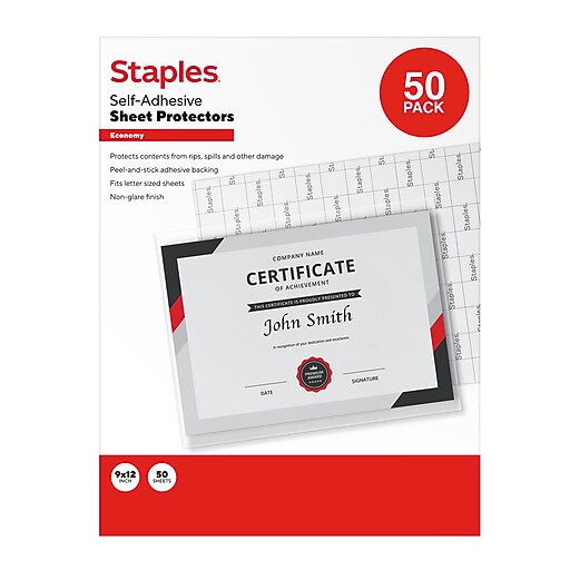 Staples Self-Adhesive Laminating Sheet, 9" x 12", Clear, 50/Pack (ST63083)