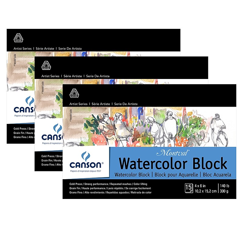 Canson Artist Series 4" x 6" Montval Watercolor Block, 15 Sheets/Pad, 3/Bundle (MCXC100511061-3) image 1