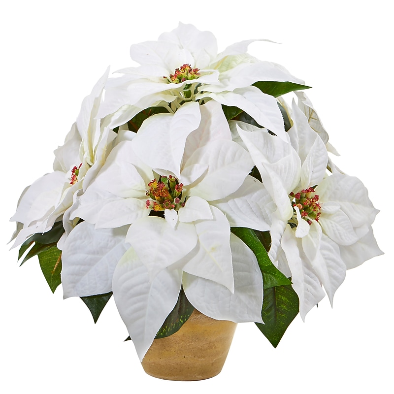 Nearly Natural Artificial Poinsettia Arrangement in Ceramic Vase (A1060) image 1