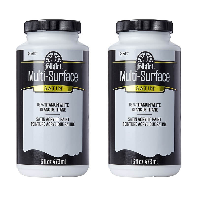 FolkArt Acrylic Paint Multi-Surface Satin, 16oz., Titanium White, 2/Pack (FLK6374-2) image 1