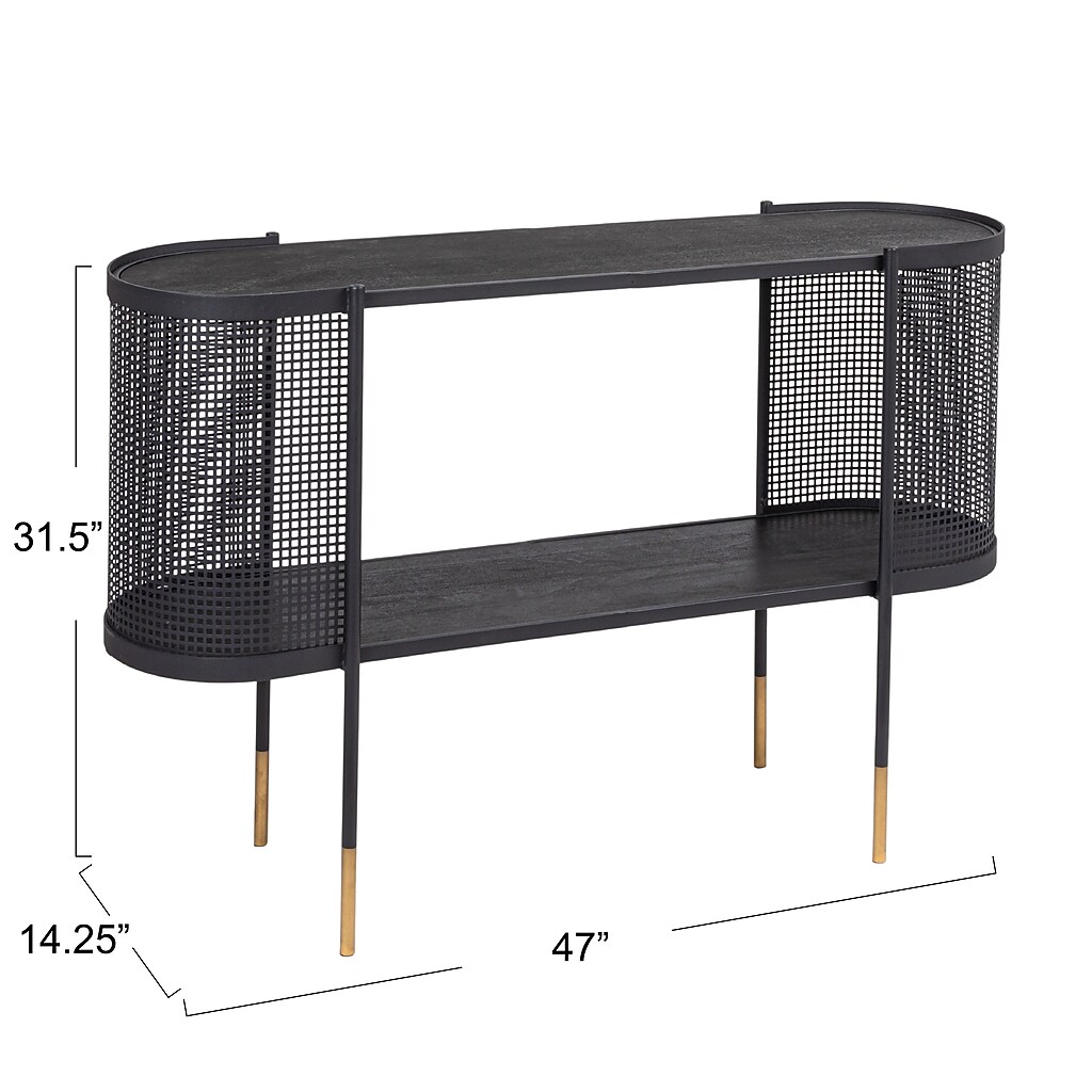 Dimensions of the console table: 47" wide, 14.25" deep, 31.5" high