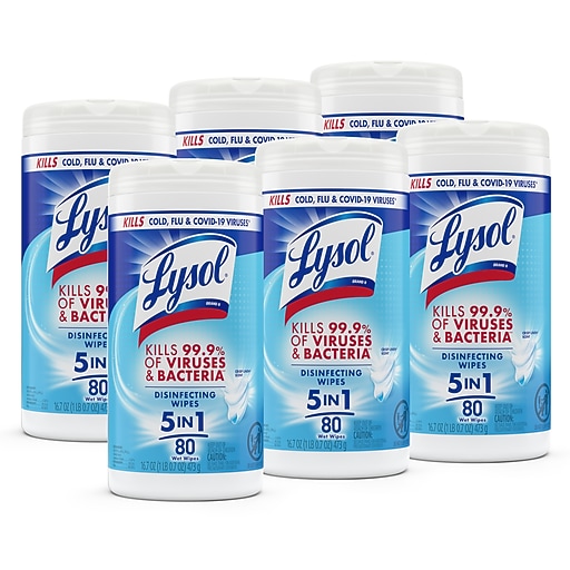 Lysol Disinfecting Wipes, Crisp Linen Scent, 80 Wipes/Canister, 6
