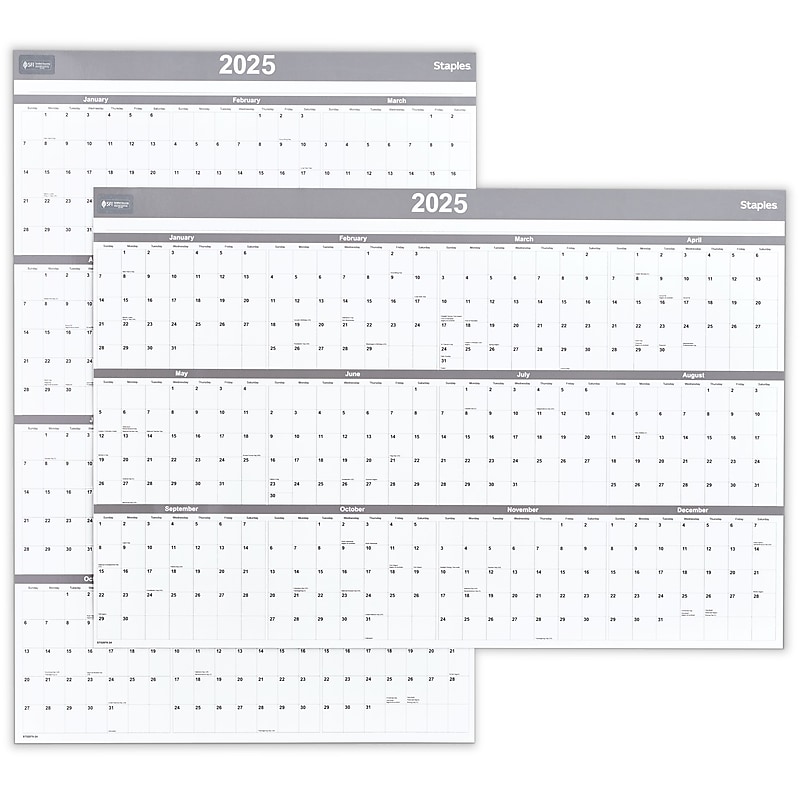 2025 Staples 36" x 24" Dry Erase Wall Calendar, Gray/White (ST52079-24) image 1