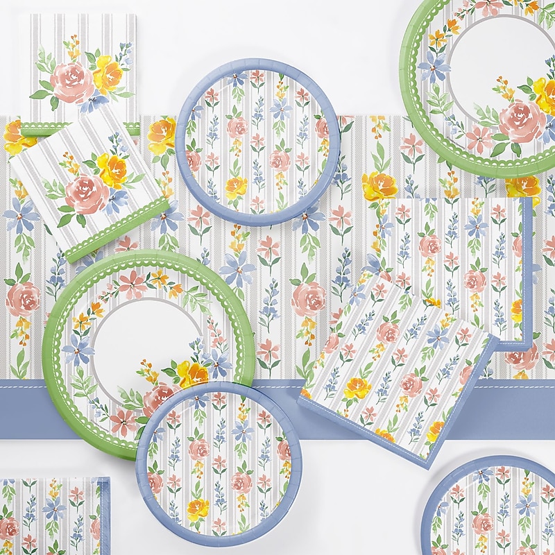 Creative Converting Spring Cottage Floral Tableware Kit, Serves 8 (DTC9199E2D) image 1
