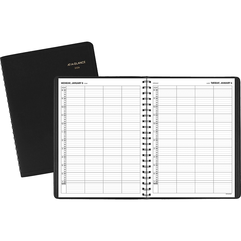 2026 AT-A-GLANCE 8" x 11" Calendar Year/Daily Appointment Book, Faux Leather Cover, Black (70-822-05-26) image 1