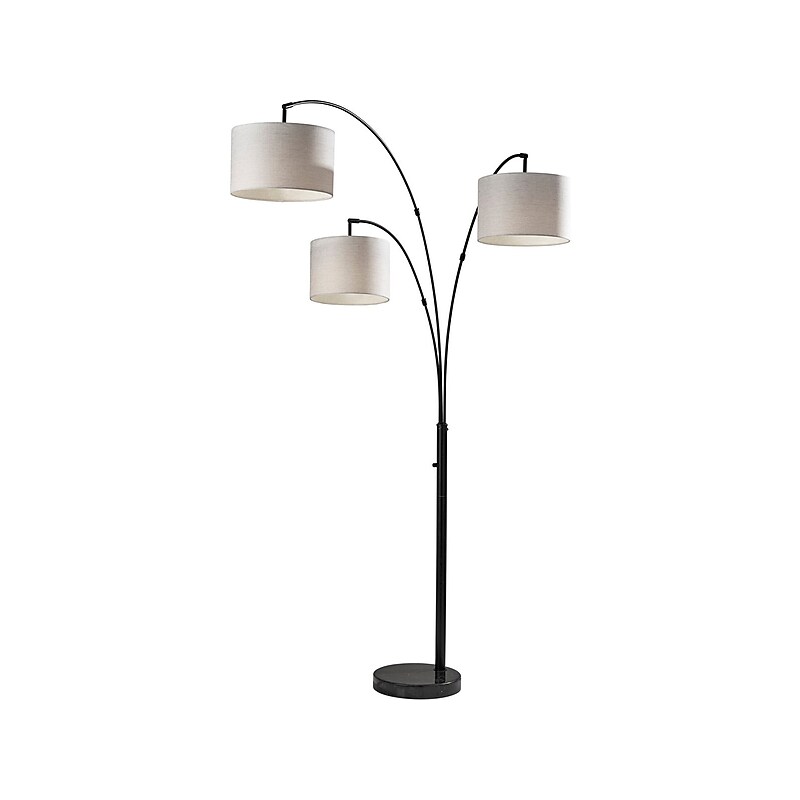 Adesso Bowery 82" Black Marble Floor Lamp with 3 Drum Taupe Shades (4250-01) image 1