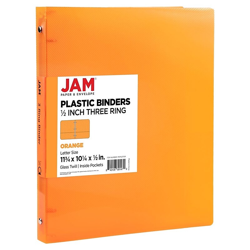 JAM Paper 1/2" 3-Ring Flexible Poly Binder, Orange (PB75237OR) image 1