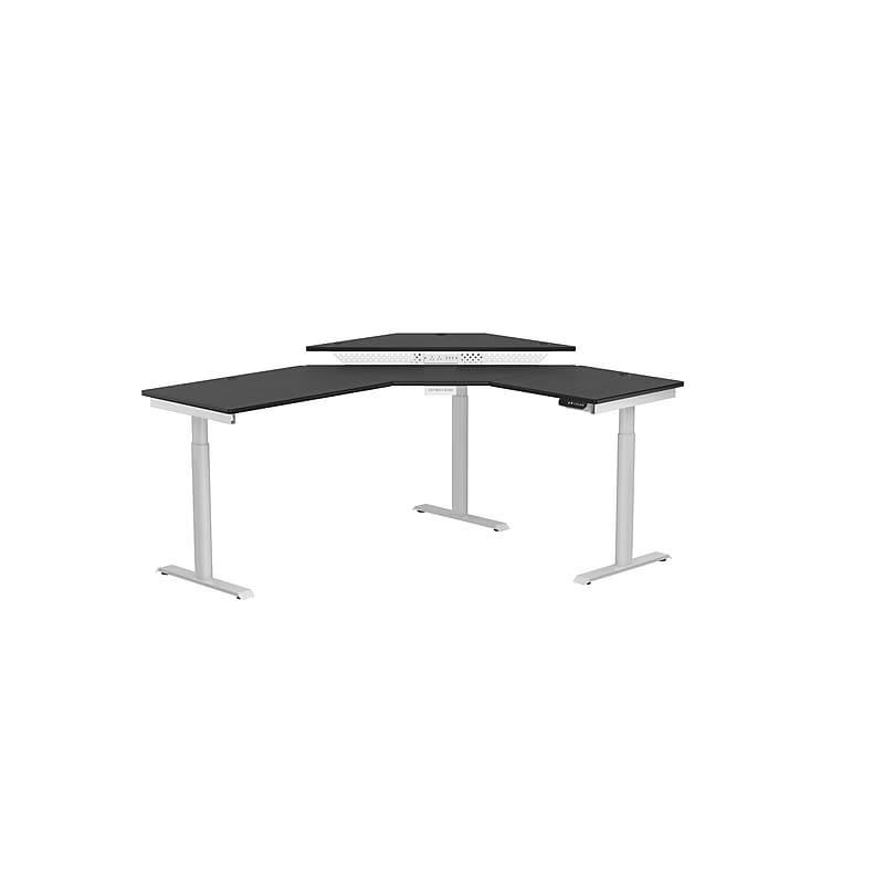 VersaDesk PowerLift 60"W Electric Corner Adjustable Standing Desk, Black/White (PLCSD7260-WB-APP) image 1