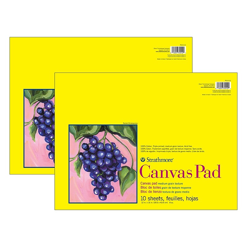 Strathmore 300 Series 12" x 16" Tape Bound Canvas Pad, 10 Sheets/Pad, 2 Pads/Bundle (STTP31512-2) image 1