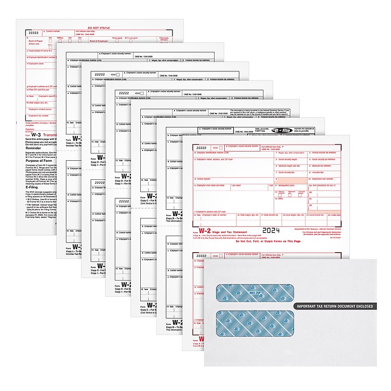 Adams 2024 W-2 6-Part Laser/Inkject Tax Forms with Envelopes and software, 50/pack (LW2625Q) image 1