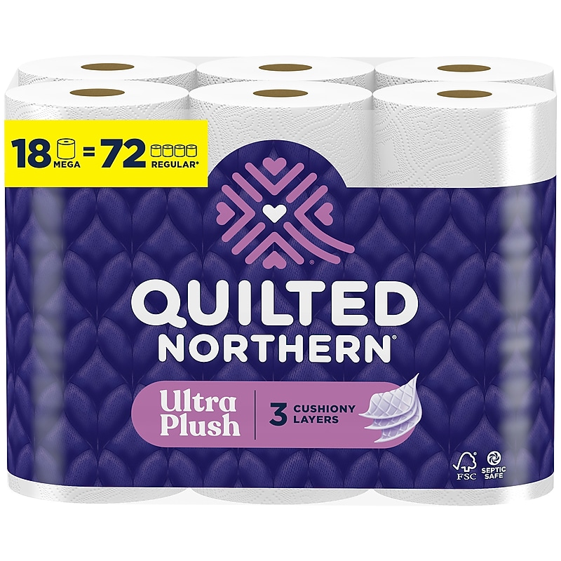 Quilted Northern Ultra Plush Toilet Paper, 3-ply, White, 255 Sheets/Roll, 18 Rolls/Case (876045/874685) image 1