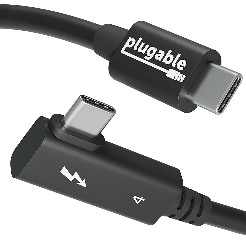 Plugable Thunderbolt 4 240W EPR Cable with Right Angle Connector, Black (TBT4-240W-80CMR) image 1