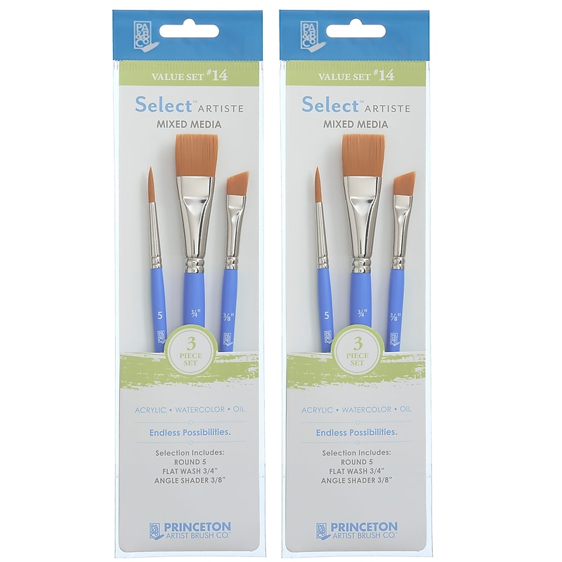 Princeton Select Artiste Mixed Media Synthetic Brush Set No. 14, 3/Set, 2 Sets/Bundle (PBXP3750SET114-2) image 1
