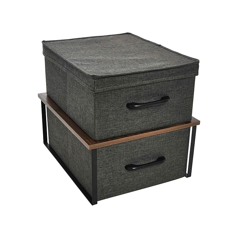 Household Essentials Storage Boxes, Stackable with Walnut Laminate Top, 2/Set (8017-1) image 1