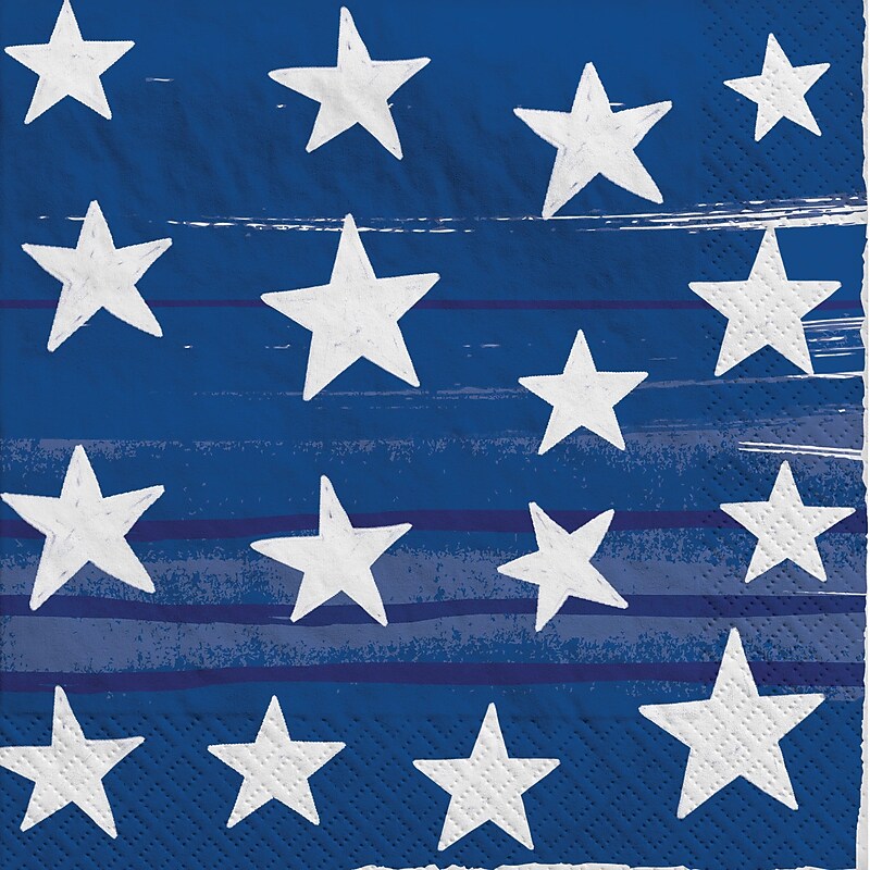 Party City Painted Patriotic Beverage Napkin, 2-Ply, Blue/White, 16/Pack (AM5003079) image 1