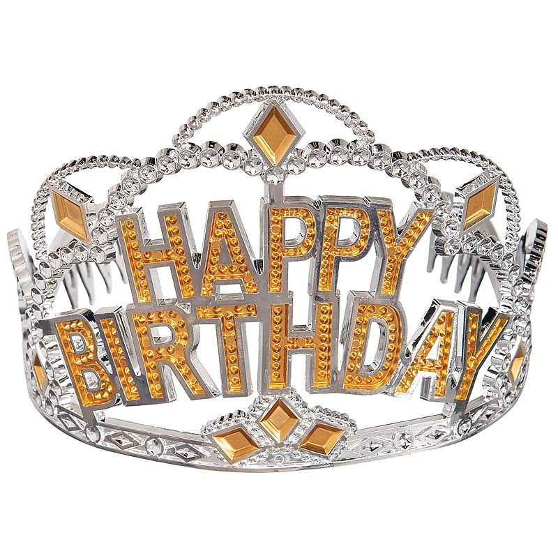 Party City Happy Birthday Tiara, Metallic Gold/Silver (AM2500033-NS) image 1