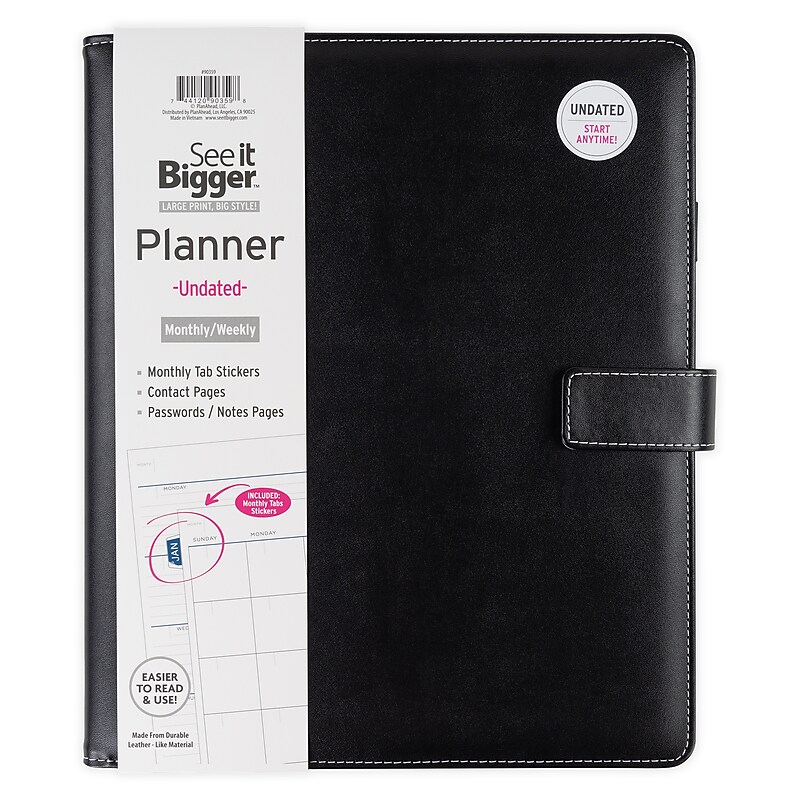 Undated See It Bigger 11.5" x 10" Undated Planner, Paperboard Cover, Black (90359) image 1