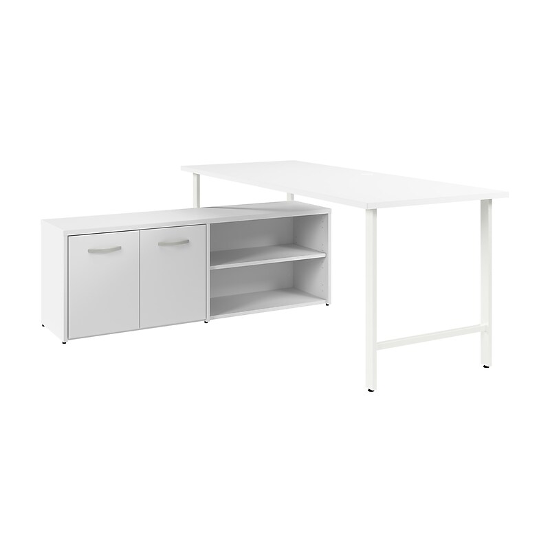 Bush Business Furniture Hustle 72"W Computer Desk and Low Storage Cabinet with Doors and Shelves, White (HUS012WH) image 1