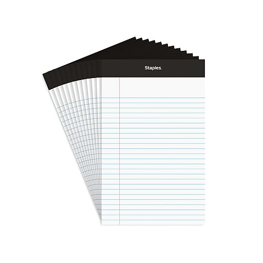 Staples Notepads, 5" x 8", Narrow Ruled, White, 50 Sheets/Pad, Dozen