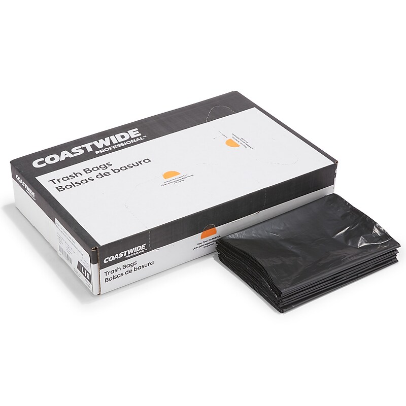 Coastwide Professional™ 55-60 Gallon Trash Bag, 38" x 58", Low Density, 0.95 mil, Black, 100 Bags/Box (CW18188) image 1