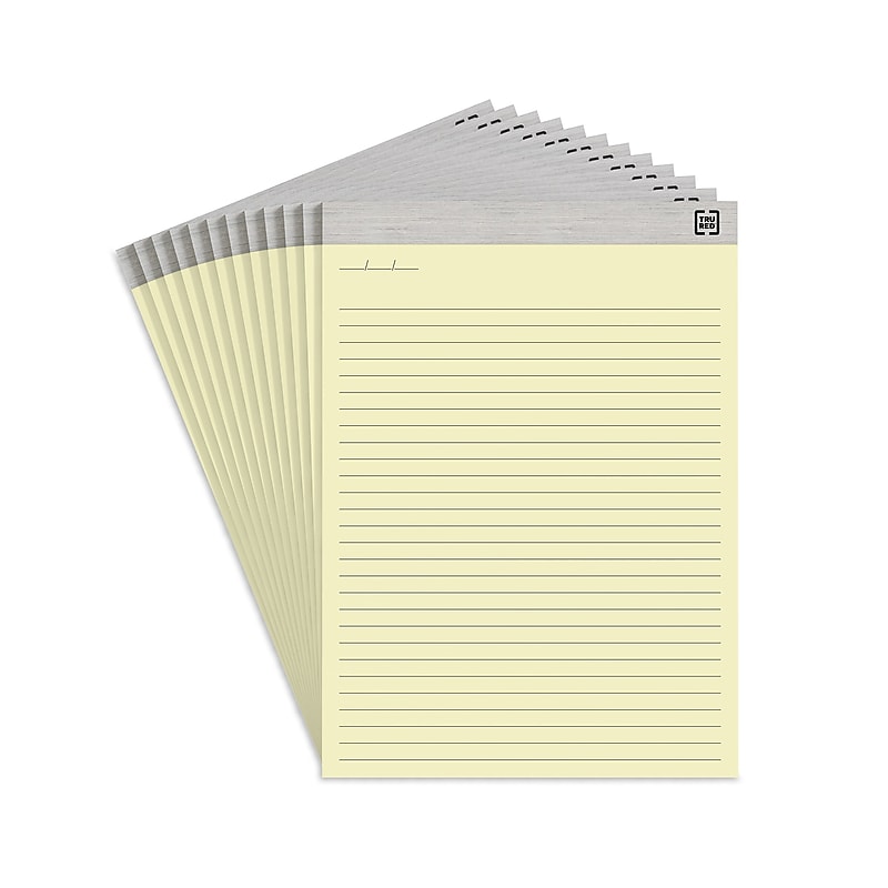 TRU RED™ Notepads, 8.5" x 11.75", Wide Ruled, Canary, 50 Sheets/Pad, 12 Pads/Pack (TR57381) image 1