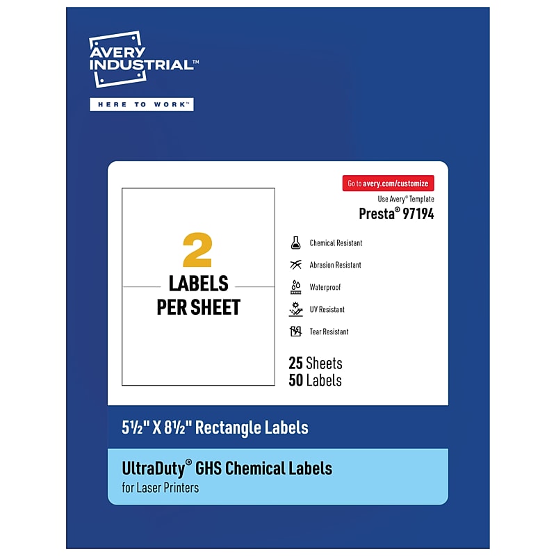 Avery UltraDuty Laser Rectangle Multipurpose Labels, 5-1/2" x 8-1/2", White, 50 Labels/Pack ( 97194) image 1
