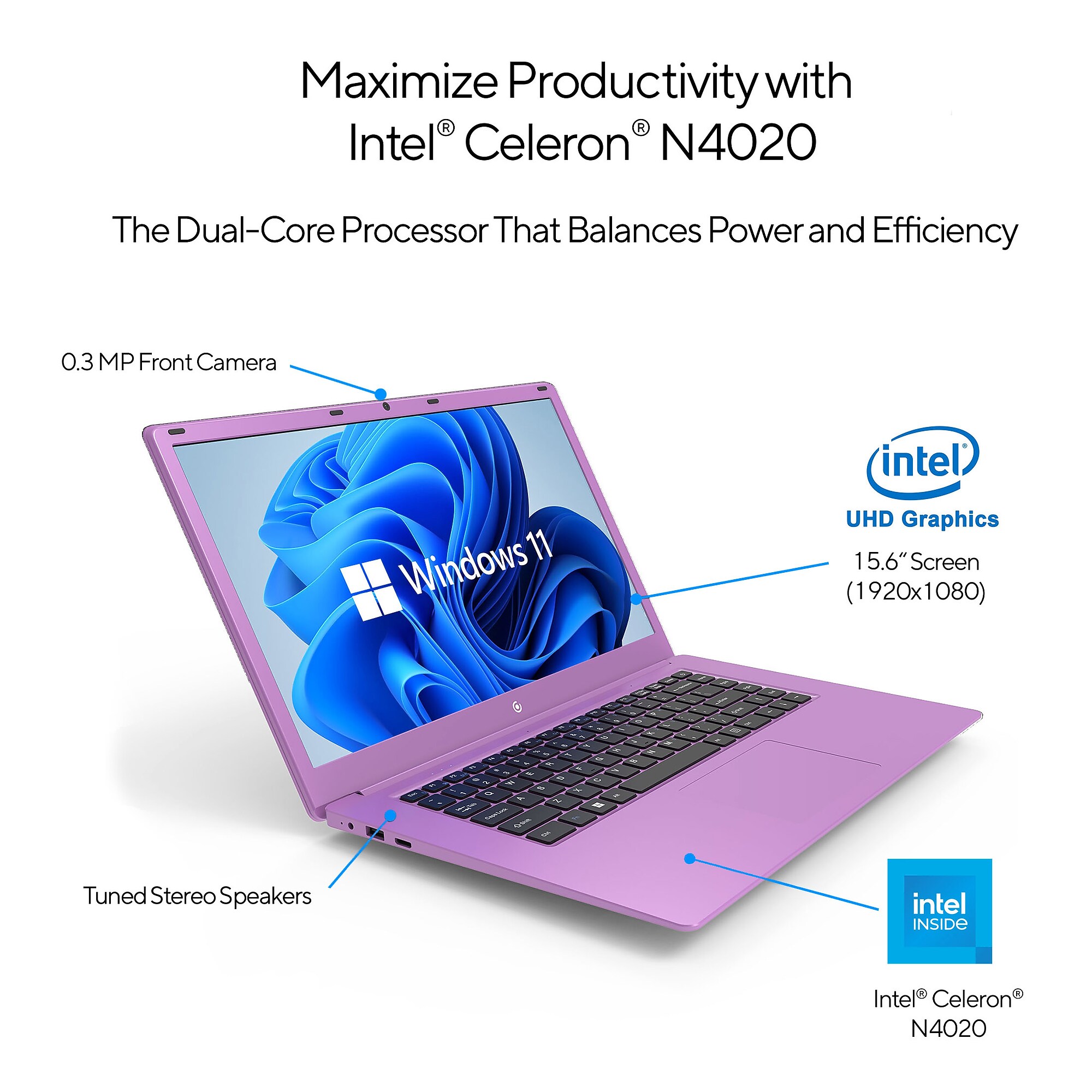 Core Innovations CLT2156 15.6″ LCD Laptop, 2.8Ghz, 4GB RAM, 64GB SSD, Windows 11 Home, Lilac (CLT2156LC) Sansujyuku sansujyuku.com