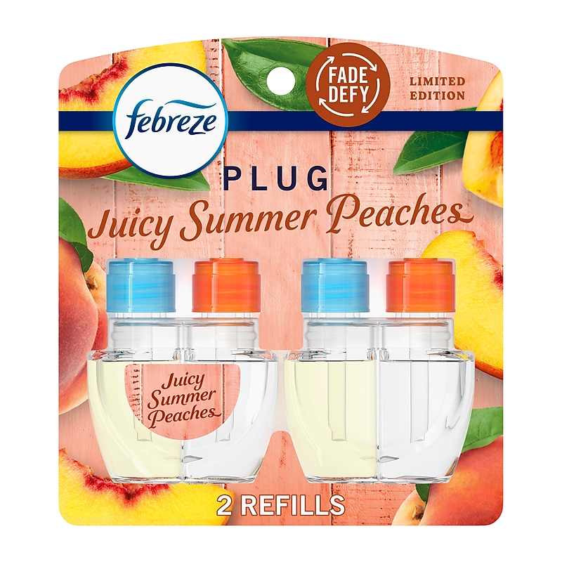 Febreze Plug In Oil Warmer Refill, Juicy Summer Peaches Scent, 0.87 oz., 2/Pack (21135) image 1