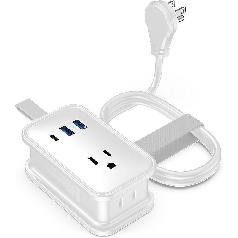 Uncaged Ergonomics 3-Outlet 3-USB Port Power Strip, 3', White (TC-w) image 1