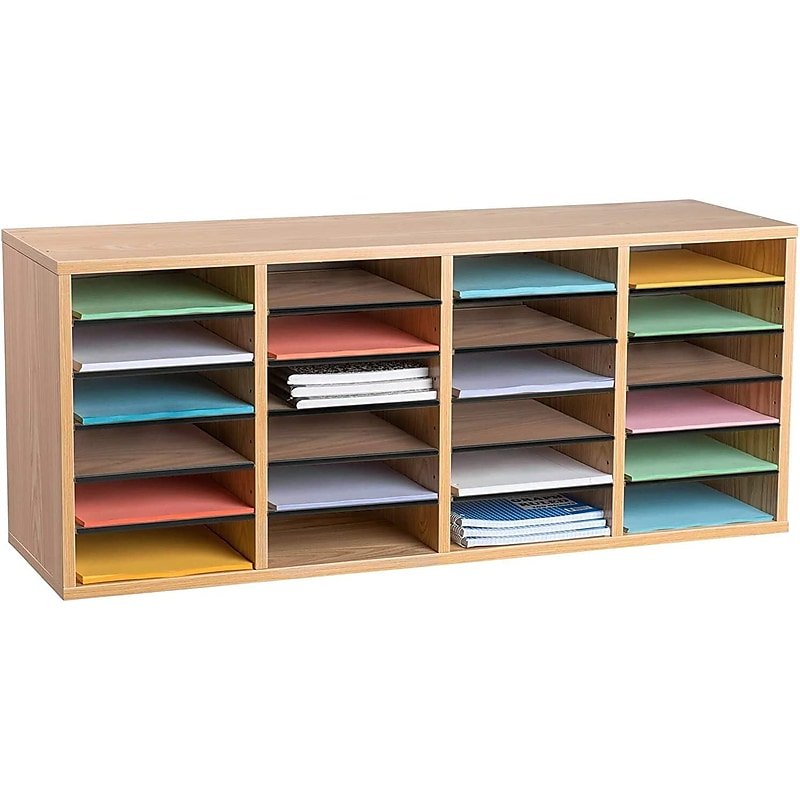 AdirOffice 500 Series 24-Compartment Literature Organizer, 39.3" x 11.8", Medium Oak (500-24-MEO) image 1