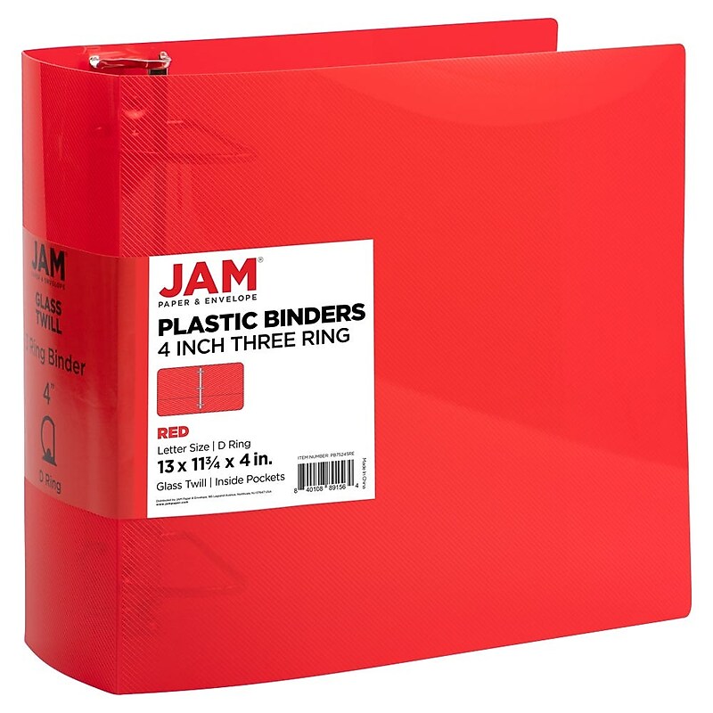 JAM Paper 4" 3-Ring Flexible Poly Binder, Red (PB75245RE) image 1